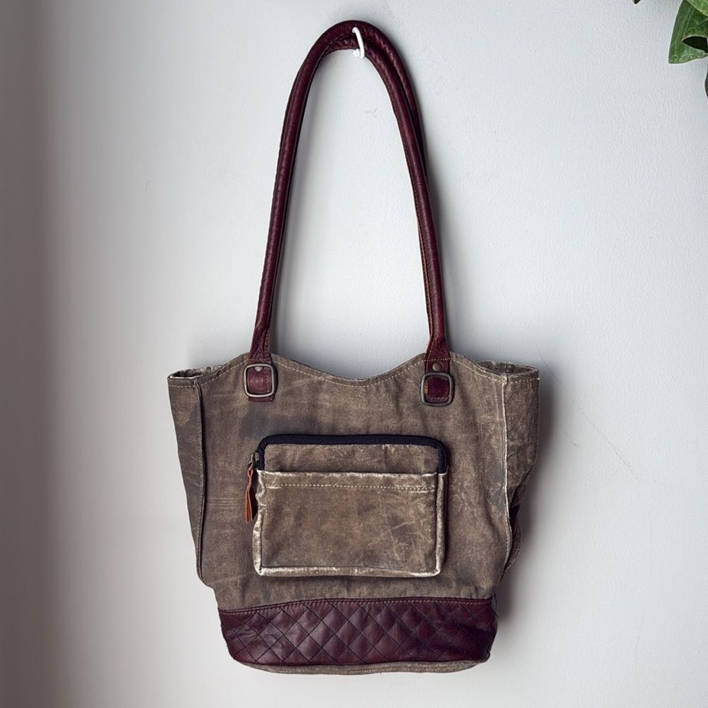 Mona B. Two In One Canvas Tote Shoulder Backpack Bag with Vegan Leather Trim